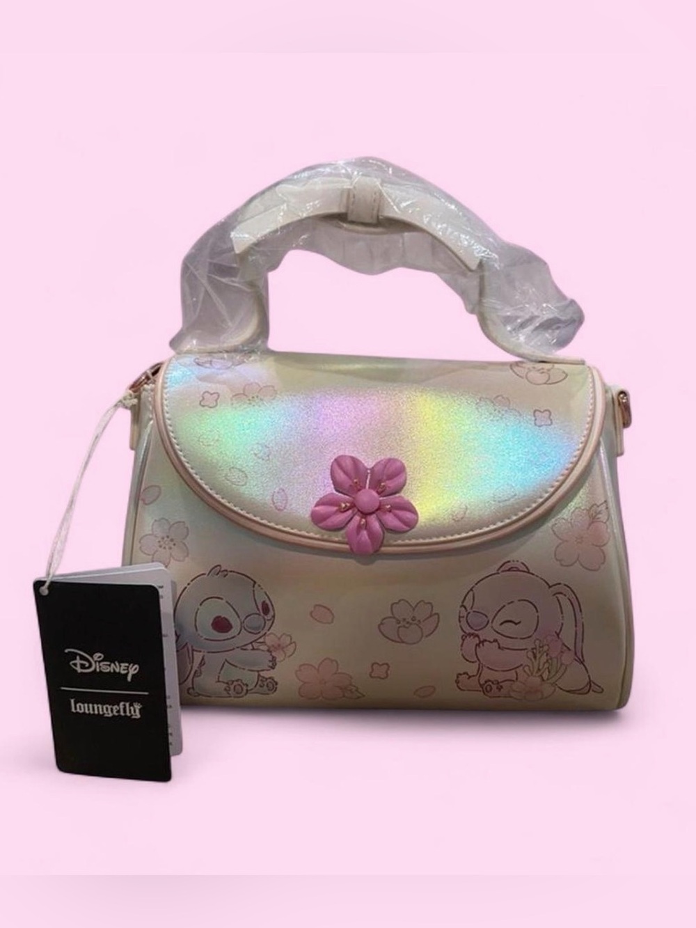 Loungefly Iridescent Pastel Cream & Pink Stitch & Angel Satchel